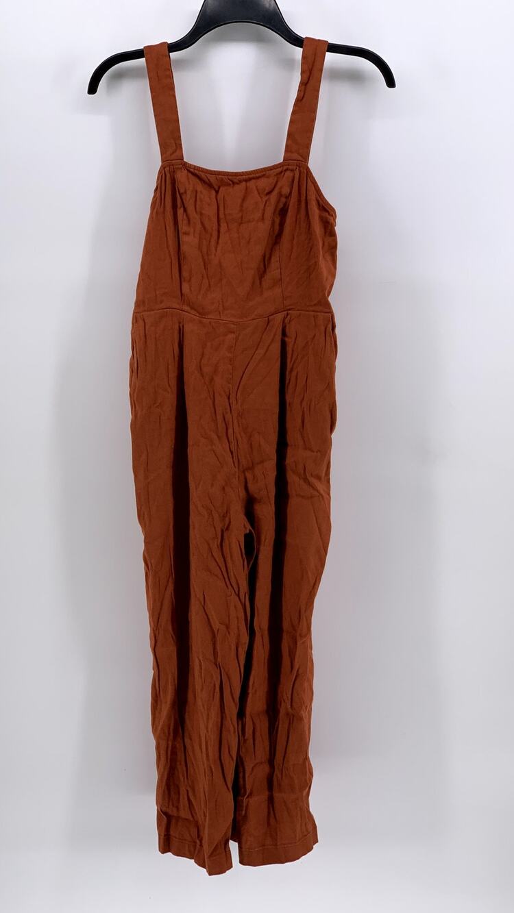 EXPRESS Women's Burnt Orange Straight-Neck Linen-Blend Jumpsuit SZ XS